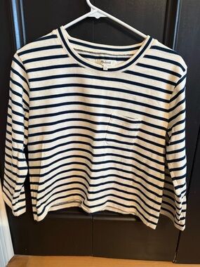 Madewell Navy & Cream Striped Long Sleeve Pocket Tee Shirt